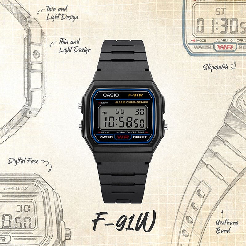 Casio Vintage Digital Resin Belt Watch F-91W-1DG