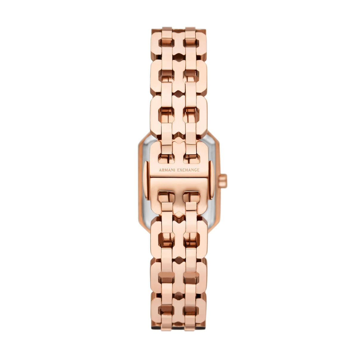 Armani Exchange Faye AX5814 rose gold bracelet strap with geometric link pattern and watch case