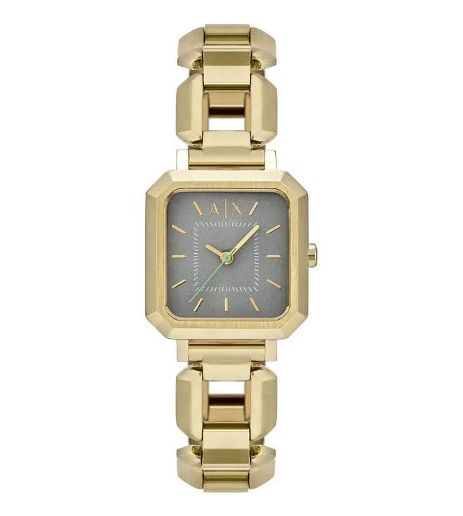 Armani Exchange AX5726 chronograph watch with gold bracelet and grey dial