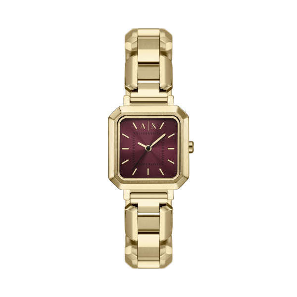 Armani Exchange Leila AX5734 women's watch with burgundy red dial and gold-tone square case
