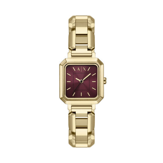 Armani Exchange Leila AX5734 women's watch with burgundy red dial and gold-tone square case