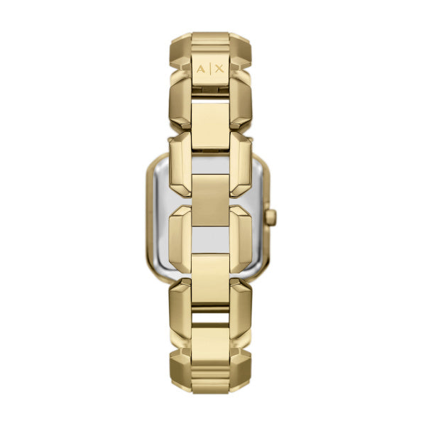 Side view of Armani Exchange Leila AX5734 watch showing case depth and bracelet