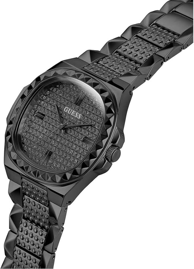 Guess GW0601L2 black stainless steel women's watch worn on wrist showing side profile