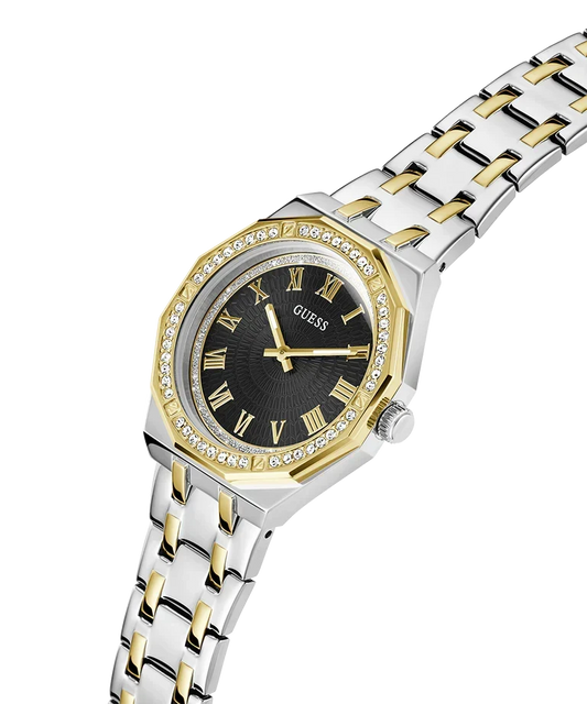 GUESS GW0770L4 two-tone ladies watch with gold and silver bracelet and crystal bezel detail