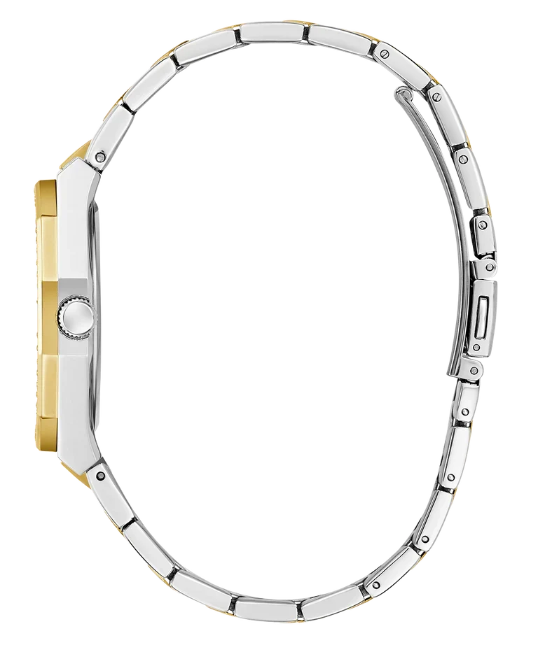 Side view of GUESS GW0770L4 showing case profile with two-tone gold and silver finish
