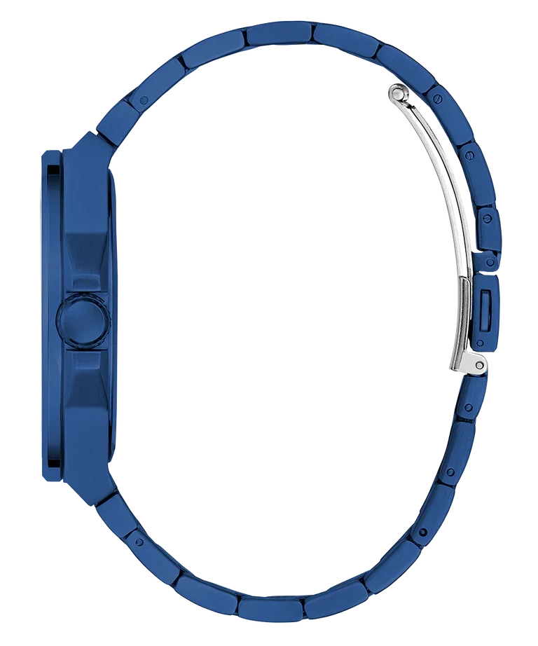 GUESS GW0833G1 watch bracelet and case back detail in blue finish