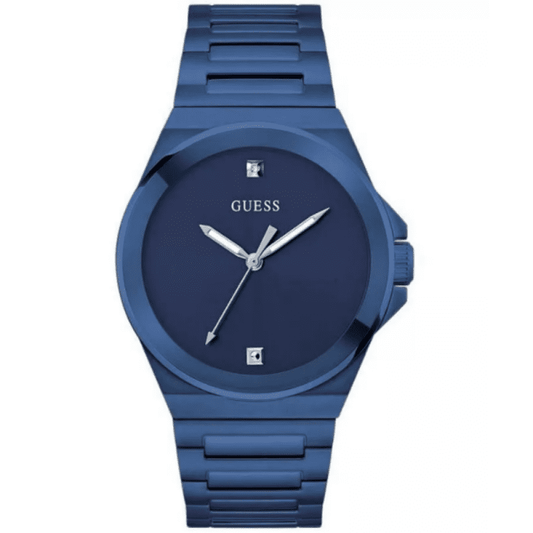 GUESS blue analog men's watch with dark navy dial and matching blue bracelet