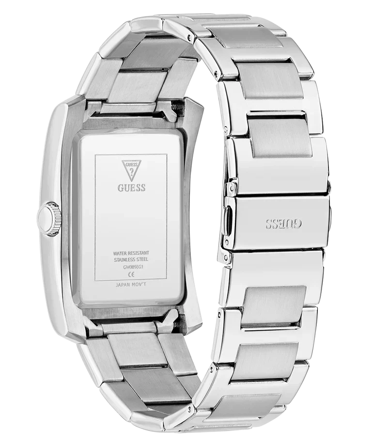 GUESS GW0896G1 watch caseback and stainless steel bracelet detail