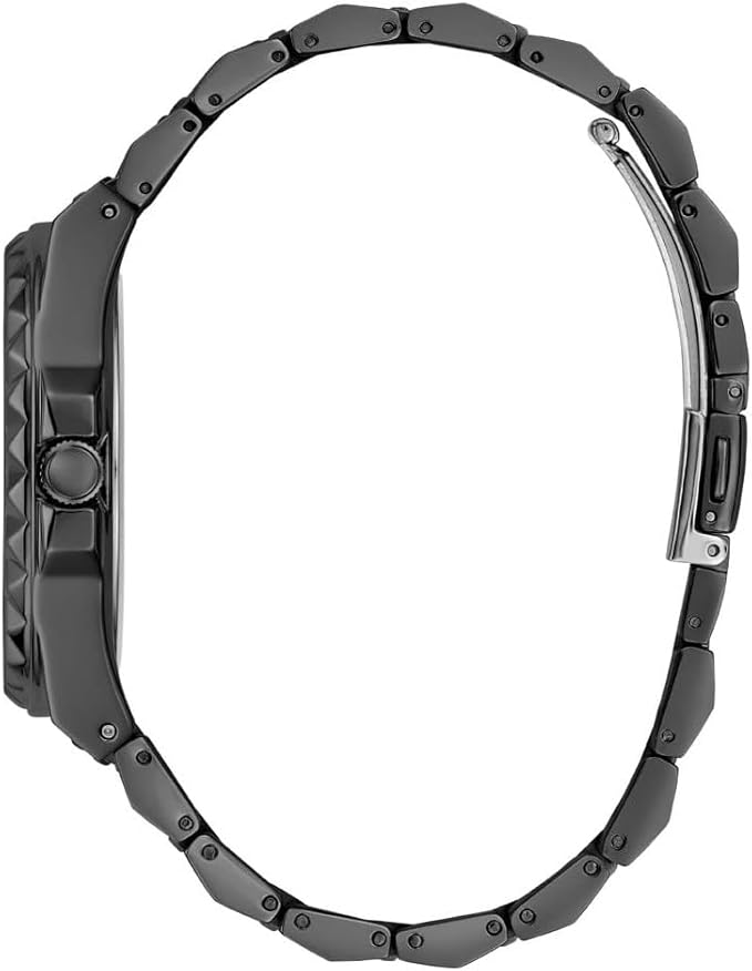 Side view of Guess Rebel watch showing case thickness and bracelet width