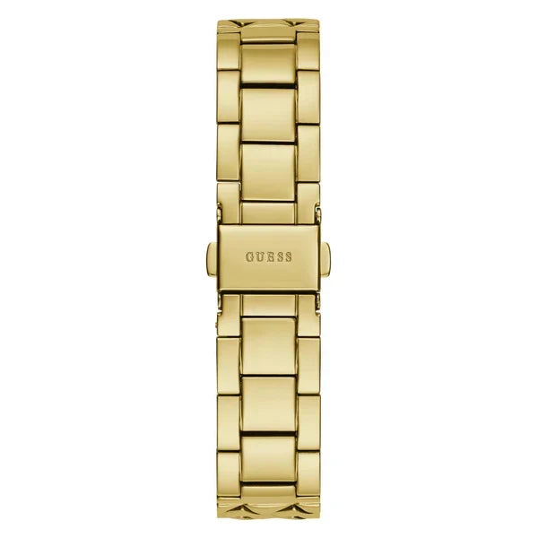 Guess Rumour gold steel strap with rectangular links and engraved clasp