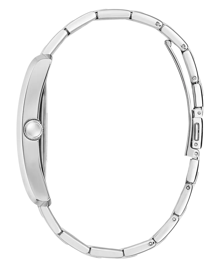 GUESS GW0896G3 caseback showing silver stainless steel back plate with GUESS branding