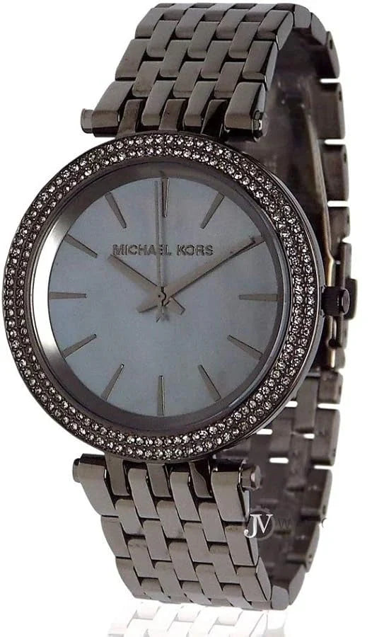 Michael Kors MK3433 women's watch shown at angle with bracelet detail