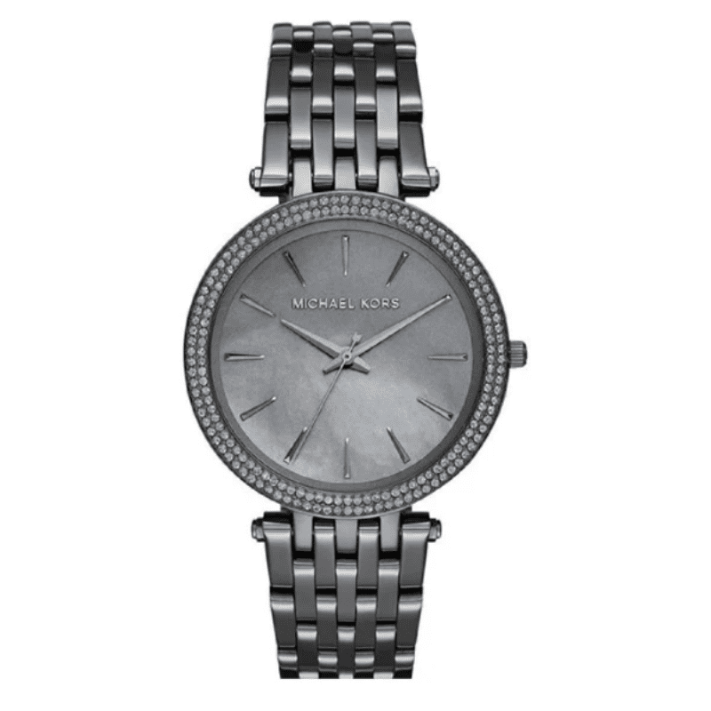 Michael Kors MK3433 women's watch with gunmetal bracelet and crystal-set bezel