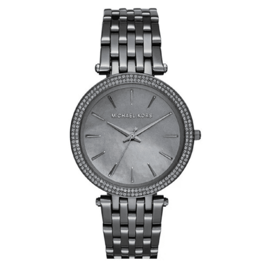 Michael Kors MK3433 women's watch with gunmetal bracelet and crystal-set bezel