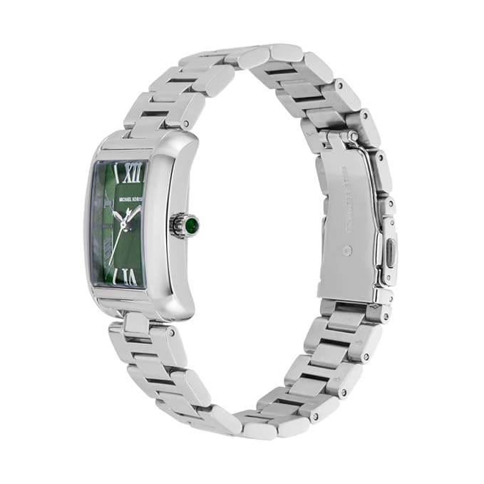 Michael Kors MK4832 watch side profile view with silver link bracelet