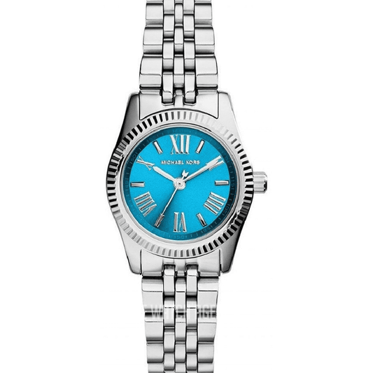 Michael Kors Lexington MK3328 women's quartz watch with blue dial and silver steel bracelet
